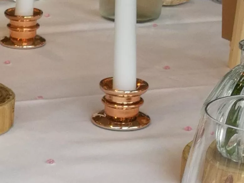 Bougeoir en verre rose gold pour bougie flambeaux
